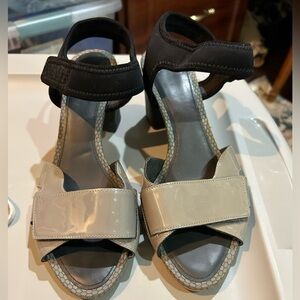 Camper Miriam Heeled Sandals w black neoprene straps and patent leather 7